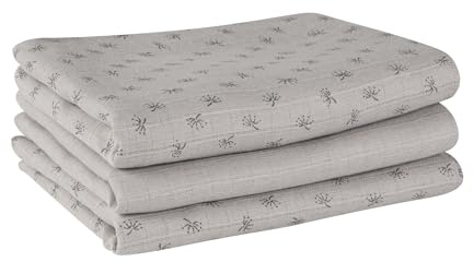 roba organic 3er Windel Set Lil Planet - 80 x 80 cm - Musselin - Textilwindeln aus Bio Baumwolle - GOTS & Oeko-Tex 100 zertifiziert - Grau