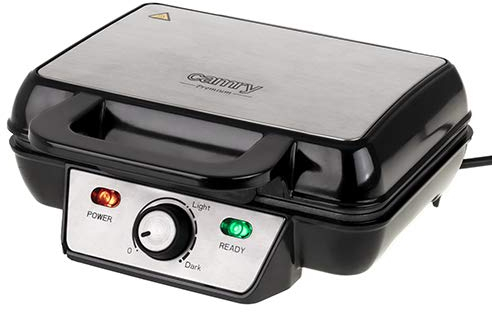 Camry CR 3046 Gofrera Profesional para 2 Gofres Belgas Gruesos, Placas Antiadherentes, Regulador de Temperatura, Waffle Maker Negro/Acero Inoxidable, 1600W