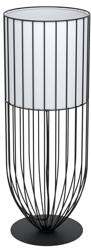 EGLO Tischlampe Nosino, 1 flammige Tischleuchte Industrial, Vintage, | Nachttischlampe aus Stahl und Textil, Wohnzimmerlampe in Schwarz, Weiß, Lampe mit Schalter, E27 Fassung