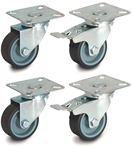 50-mm-Satz aus 4 Lenkrollen mit Plattenbefestigung (TPR-Gummi, 2 mit Bremsen / 2 drehbar, Modellnr. 6020/30050CK-x2+2)