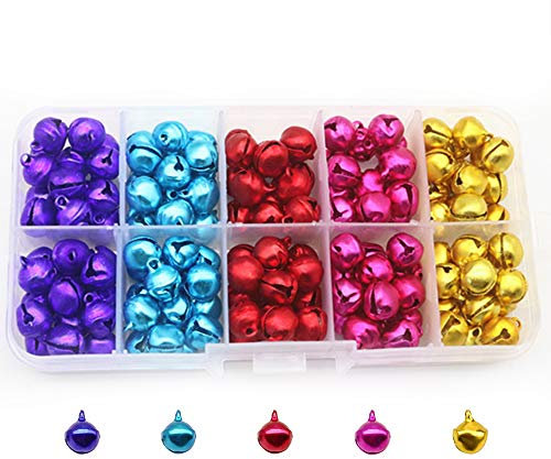300PCS/Box Colorful Jingle Bells，Small Mini Bells Metal Bells DIY Craft with Storage Box in 5 Colors for Christmas, Festival Party Decorations and Jewelry Making