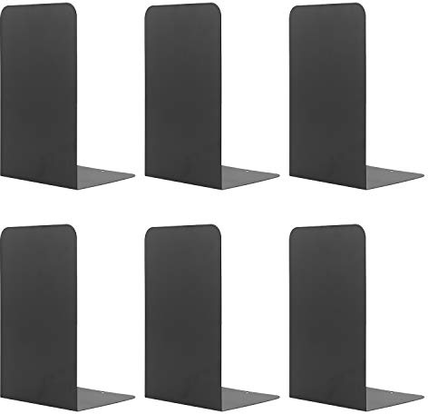 MSDADA 3 Paar Buchstützen aus Metall, Schwere & Stabile Bookends mit Anti-Rutsch-Füßen für Bücherregal, Schule, Büro und Zuhause, Schwarz