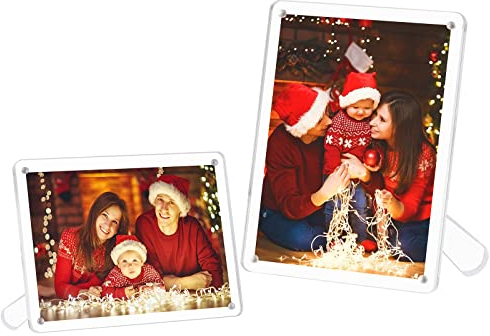 Boxalls 6x8 Inches Acrylic Picture Frame with Stand, Clear Photo Frame with Magnets for Tabletop Display Horizontally or Vertically
