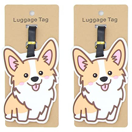 Corgi Gepäckanhänger für Koffer, 2 Stück, niedlicher Silikon-Gepäckanhänger mit Namensausweis, lustiges Kofferetikett