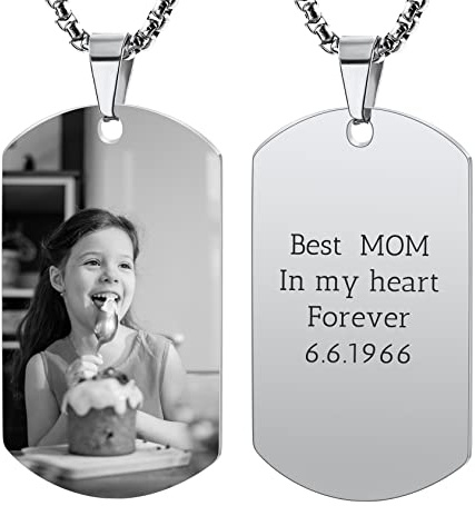 OTXIXTO Collana con Ciondolo con Piastrina per Cani Personalizzata con Incisione di Testo/Immagine Colorata/in Bianco e Nero per Gioielli in Acciaio Inossidabile da Uomo e Donna, con Portachiavi