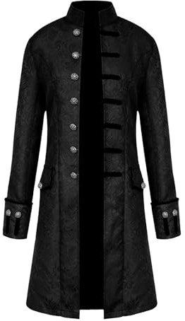KGIHPC Men Steampunk Vintage Jacket Retro Gothic Victorian Frock Coat Halloween Costume Medieval Tailcoat Jacket (Black, L)