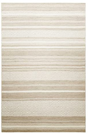 Wecon Home Moderner Green Looop Kelim Kurzflor Woll-Teppich Läufer für Wohnzimmer, Flur, Schlafzimmer, Kinderzimmer - Dijon (160 x 230 cm, Beige Taupe)