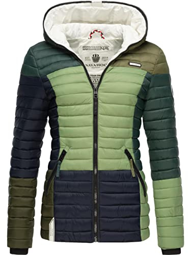 Navahoo Giacca di Transizione da Donna Color Block Giacca Trapuntata con Cappuccio Multiculti XS - XXL, XS
