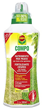 COMPO Fertilizante Césped, Reduce las malas hierbas, Efecto reverdeciente, Líquido, 1 L