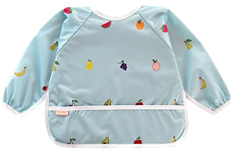 Waterproof Long Sleeve Bib – Machine Washable Baby Bibs for Eating – Baby Smock Bib for Toddler – BLW Supplies for Baby