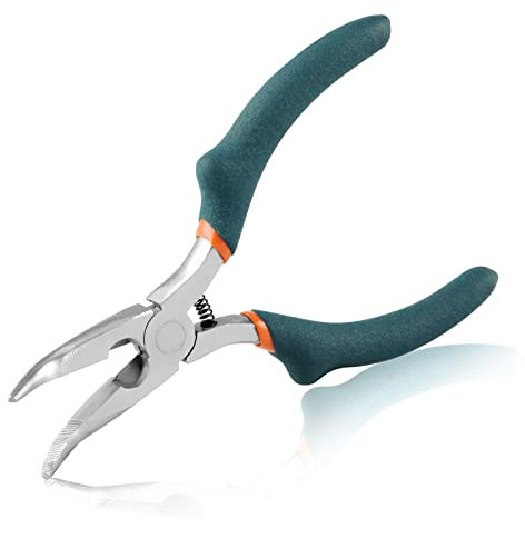 SPEEDWOX Bent Nose Pliers with Cutter 5 Inch Curved Serrated Jaw Convex Shoulder Precision Jewelry Pliers Curved Chain Nose Pliers for Wire Wrapping Beading Craft Tool, Green