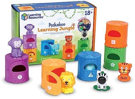 Learning Resources Peekaboo Learning Jungle, Juego Educativo para niños 1,5–3 años, Animales de la Jungla y Casas, desarrolla motricidad Fina y Juego imaginativo
