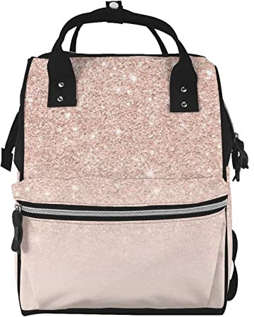 Rose Gold Wallpaper Printed Diaper Bag Backpack, Stylish Multifunction Travel Back Pack Large Capacity Mummy Backpack Nappy Bag