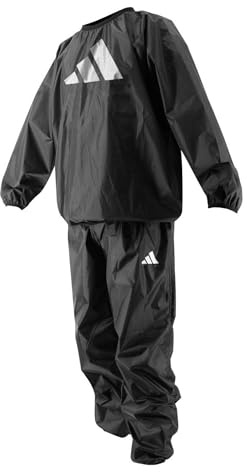 Adidas Traje de sauna para pérdida de peso, boxeo, fitness, gimnasio, ejercicio, entrenamiento, traje de sudor de calor caliente, correr, cuerpo completo, hombres y mujeres, Negro, S