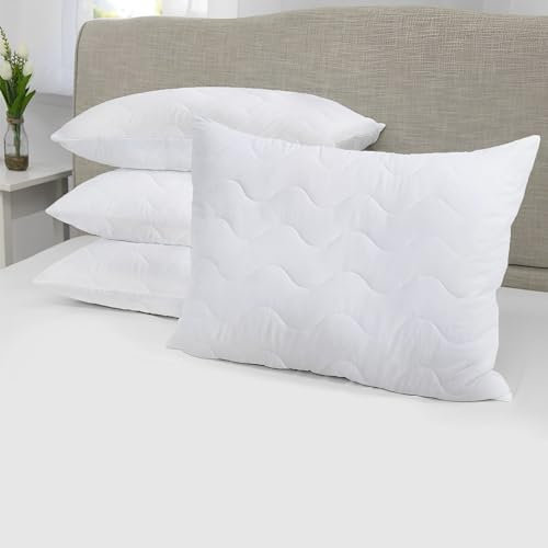 Night Comfort Hotel Quality Quilted Pillows - Premium Filled Bounceback Hollowfibre Bed Pillows for Stomach, Back, and Side Sleepers - Down Alternative - 2 Pillows (Pack of 2)