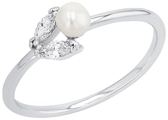 Amor Ring 925 Sterling Silber Damen Ringe, mit Zirkonia synth., mit Süßwasserzuchtperle, Silber, Kommt in Schmuck Geschenk Box, 2037247