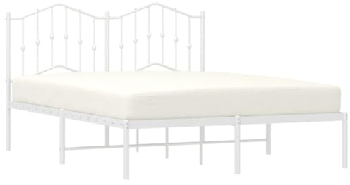 vidaXL Bettgestell, Bettrahmen mit Lattenrost Metallbeinen, Bett Gästebett mit Kopfteil, Metallbett Doppelbett Schlafzimmerbett, Weiß 140x190cm Metall