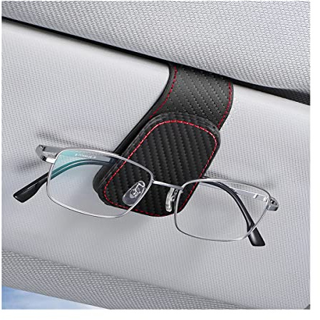 Adunsiaoto Auto Magnetischer Leder Brillenhalter Clip, Brillenhalter für Auto Sonnenblende, Leder Auto Visier Zubehör Sonnenbrillen Halterung Magnetische(Carbon)