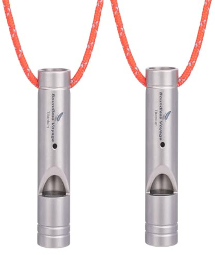 iBasingo Titan Pfeifen Outdoor Camping Wandern Jagd Klettern Notfall Überleben Laute Pfeife Trainer Training Sport Schlüsselanhänger Signalpfeifen mit Schlüsselband 2 Pack Ti9018O
