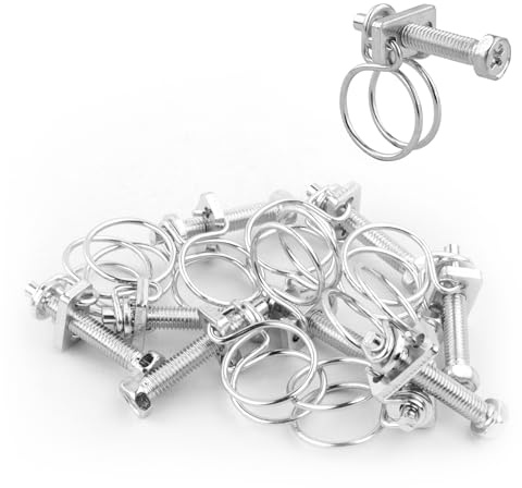 KCT 10 Pack - 13-16mm Double Wire Hose Pipe Clamps Universal Adjustable Metal Clips for Fuel/Air Line/Tube/Plumbing/Hosepipe