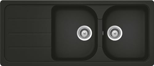 SCHOCK | Lavello Cucina Formhaus D200 2 Vasche con Gocciolatoio, Vasche Reversibili, Materiale Cristalite®, Nero, 1160x500mm