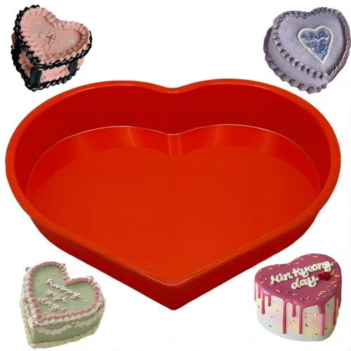 Generic Molde de silicona con forma de corazón, 26 cm de diámetro, antiadherente, forma de corazón, molde de silicona para tartas de corazón, molde redondo, antiadherente, 15 cm, redondo