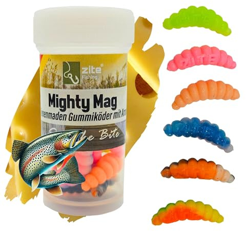 Zite Fishing Mighty Mag Mix 12 STK - Bienenmaden Imitat 2,8cm Forellenköder | Neuheiten – Gummiköder Forellen-Angeln - Phthalatfrei mit Aroma, Forellen Köder