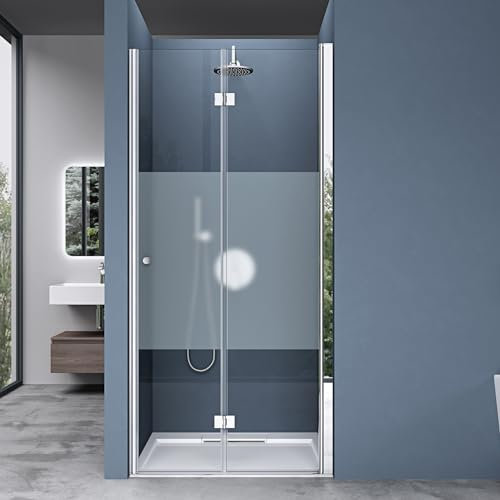 doporro Duschtür Nischentür dusche Duschabtrennung Duschkabine 90x190cm Falttür für Nische ESG-Sicherheitsglas Teilsatiniert inkl. beidseitiger Easy-Clean-Beschichtung Teramo26MS