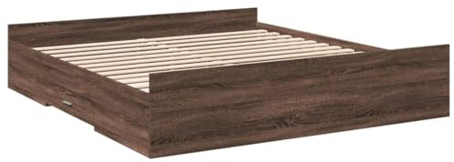 vidaXL Sängram med lådor brun ek 200x200 cm konstruerad trä, säng, förvaringssäng, dubbelsängram, dubbelsäng, sovrumsmöbler, sängbotten, säng med låda