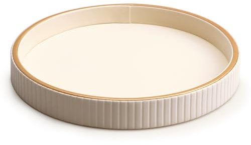 SANZIE Ledertablett, Schreibtisch-Aufbewahrung, Organizer, Premium-Serviertablett, dekoratives Tablett, Valet-Tablett für Kleinteile, Kosmetik, Handy, Geldbörse, Besteck (Weiß Platte)