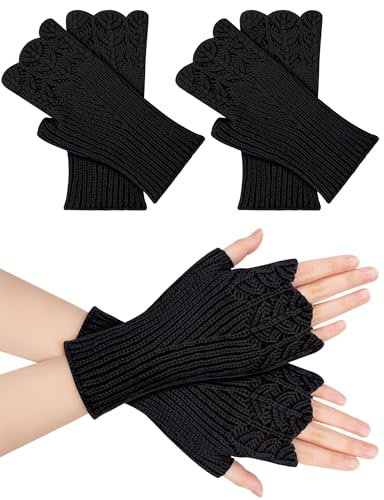 Becellen 2 Paar Fingerlose Handschuhe Damen, Winter Warme Pulswärmer Stricken Halb Fingerlose Handstulpen für Frauen Mädchen
