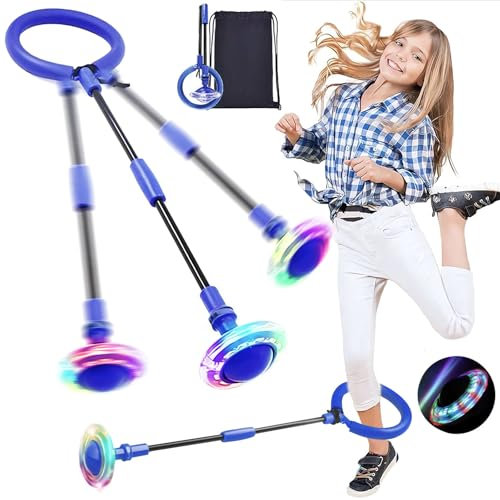 PQETBV Springring Fußkreisel Swing Wheel, Kinder Blinkender Springring Fußkreisel Faltbarer Flash Jumping Ball Erwachsene Jungen Mädchen 5 6 7 8 9 10 11 12 13 mit LED Licht Rad