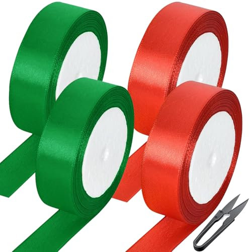Tarocat Schleifenband Weihnachten, 88M Rot und Grün Geschenkband, Weihnachten Satinband Geschenkband Breit, Geschenkband Weihnachten für Geschenkverpackung, Weinachts Dekoration