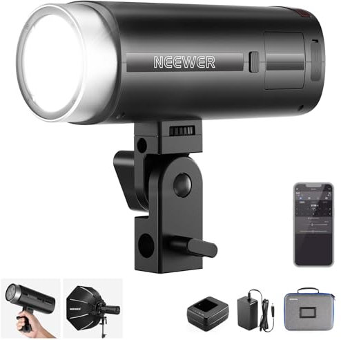 NEEWER Q200 200Ws 2.4G TTL Outdoor Studio Flash Strobe with App Control,1/8000 HSS, 3200mAh Battery Powered Photography Monolight Speedlite 10W Modeling Lamp/750 Full Power Flash/0.01~1.5s Recycle