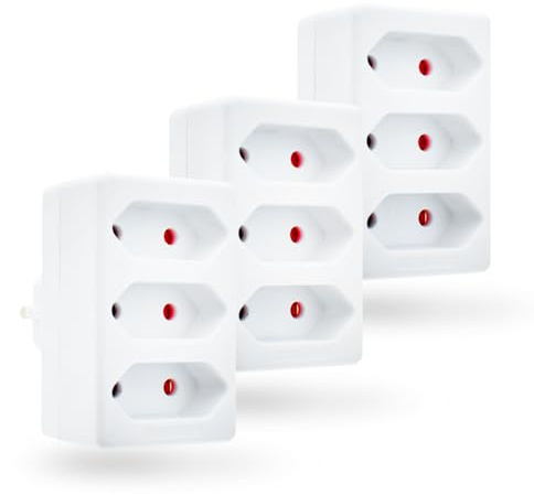 feletec 3-fach Steckdosenadapter 3x Euro, weiß, 3 Stück, Mehrfachstecker, Mehrfachsteckdose