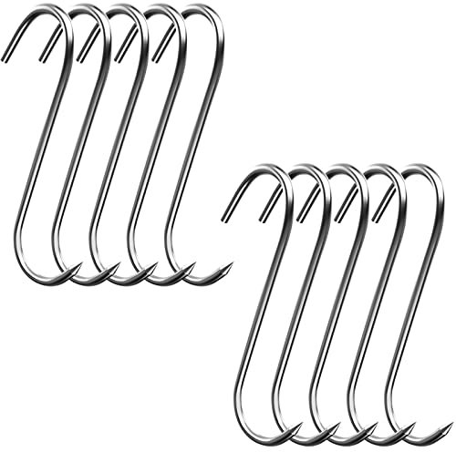 INCAUCA 10 Pieces Meat Hook, 17.5 cm 4mm Meat Hooks for Butchering Hanging Smoker Grilling, Stainless Steel S Shaped Hooks, Butcher Hook for Meat Processing Beef Chicken Bacon BBQ