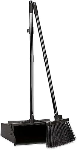 Berry Long Handled Dustpan and Brush Sets, Sweeping Broom and Dustpan Set for Easy Sweeping, Brush and Pan Set for Indoor & Outdoor Cleaning, Kitchens, Offices & Garages, Black