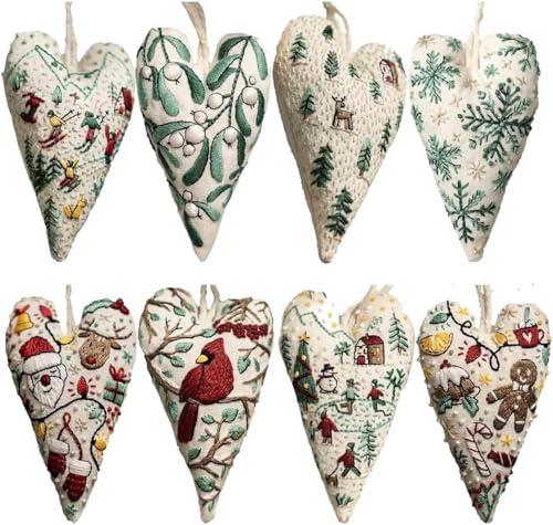 GINGER TECH DIY Herz Stickerei-Set für Anfänger, Weihnachtsdekoration mit Nadeln und Faden (8 Stück A+B)