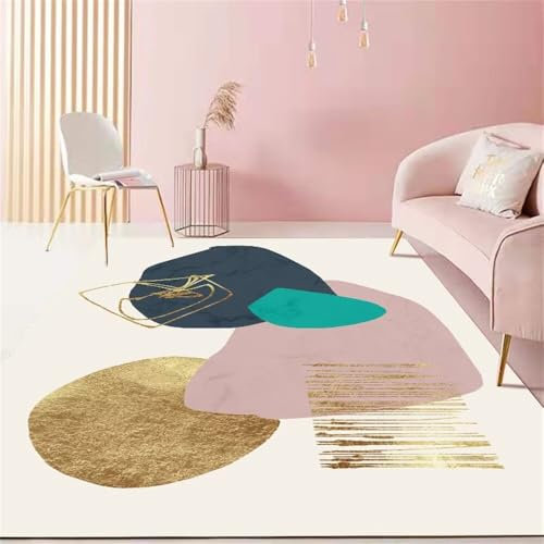 RUGMRZ Küchenläufer rutschfest Moderne Geometrie, Mode, Einfachheit, Wohnzimmer, Sofa, Schlafzimmer, Anti-Rutsch Kleine Teppiche Rosa Balkon Dekoration Creative Home Teppich 200X350CM