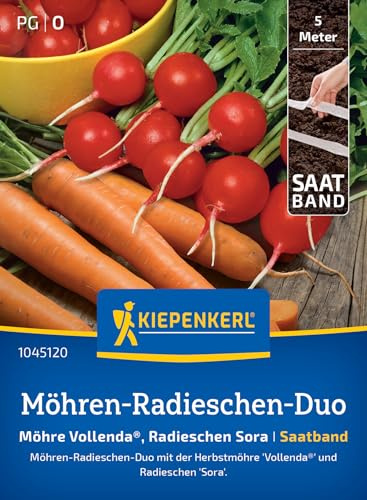 Kiepenkerl Möhren-Radieschen-Duosamen Darina 1045120, Sora | Möhrensamen & Pastinakensamen, schnell wachsendes Saatband für 5 laufende Meter, würzige Karotten mit hohem Carotingehalt