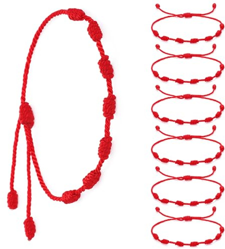 Lusofie 6 braccialetti rossi in corda, 7 nodi, braccialetti rossi per donne, uomini e ragazze