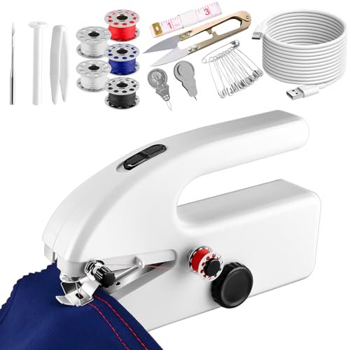 YCCOKJJ Handnähmaschine Mini Nähmaschine mit Nähzubehör, Reise Nähmaschinen für anfänger, 2 Modi, Wiederaufladbar, Einfach Zu Bedienen für Anfänger und Profis Geeignet zum Stoffe, Kleidung, DIY