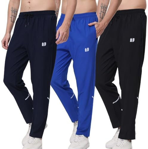 Hpbygstae Pantaloni sportivi da uomo, tasche elasticizzate con cerniera, per jogging e corsa, confezione da 3, L