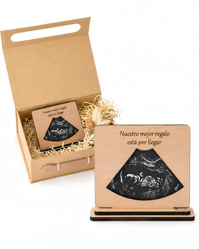 Miss Wichy Marco Madera Ecografía Embarazo Regalo Original Bebé Emotivo Anuncio Futuro Nacimiento Decoración Minimalista Padres Primerizos Caja Flores Secas Grabado Láser Manual Artesanal