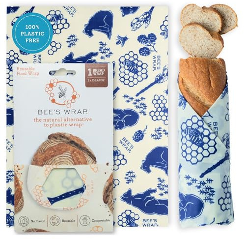 Bee's Wrap Envolturas de cera de abeja para alimentos, envoltura de pan de abejas y osos, bolsas de almacenamiento de pan reutilizables fabricadas en Estados Unidos, alternativa orgánica y ecológica