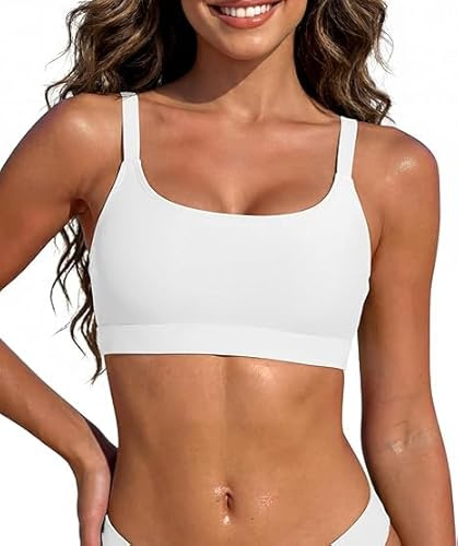 Zando Women's Sports Bikini Top Scoop Neck Padded Swim Bra Bathing Suit