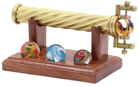 YVCrafts Marblescope - Caleidoscopio in ottone con biglie di vetro intercambiabili, include espositore in legno duro, un regalo premuroso per il collezionista esigente