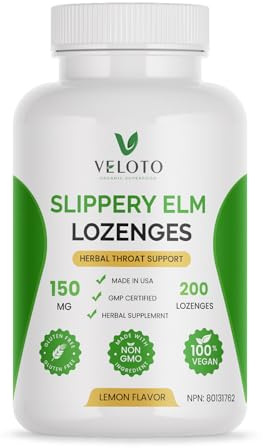 Slippery Elm Bark Lozenges, Natural Mint Flavour, 200 Count, 10:1 Potent Extract, Throat Coat & Digestive Support, Soothes Dry, Sore, Irritated Throat, Slow-Dissolving, Vegan, Non-GMO