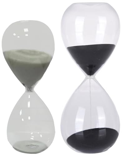 Set di 2 clessidra in vetro per scrivania e decorazione, 5 minuti e 30 minuti, colore: sabbia bianca e nera, orologi da tavolo per casa e ufficio