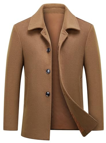MODFUL Cappotto di lana da uomo corto caldo casual soprabito invernale trench giacca peacoat, Marrone, L